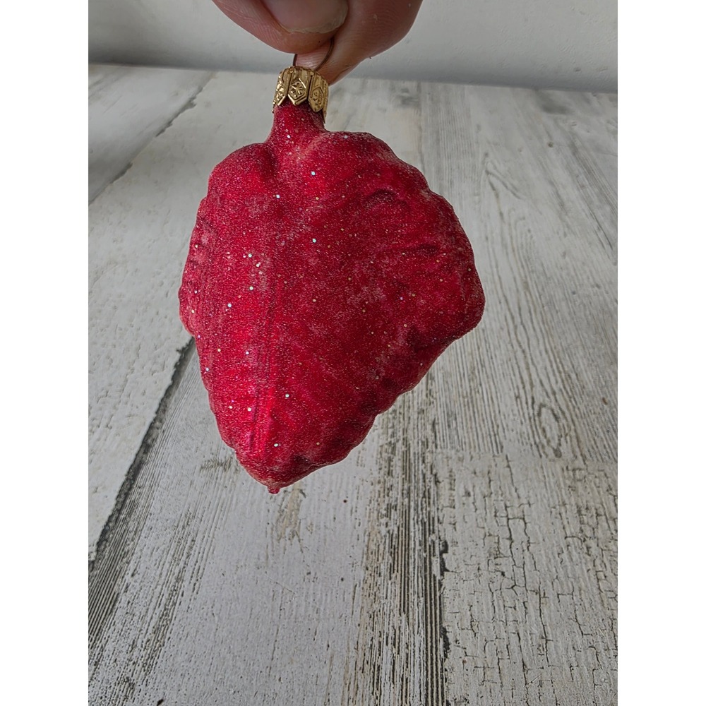Vintage radko glitter red leaf frost‎ maple glass ornament Xmas tree